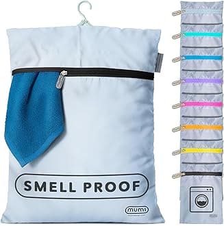 MUMI Travel Laundry Bag – Moisture & Smell-Proof Clothes Bag with Folding Hanger & Outer Pouch | Large Laundry Storage Bag for Suitcase, Gym & Packing | Dirty Clothes Organizer (Black)