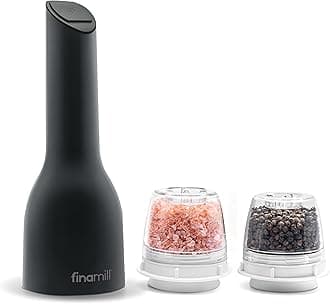 FinaMillAward Winning Battery Operated Pepper Mill & Spice Grinder in One, Adjustable Coarseness, Ceramic Grinding Elements, One Touch Operation with LED Light, includes 2 Quick-Change Express Pods