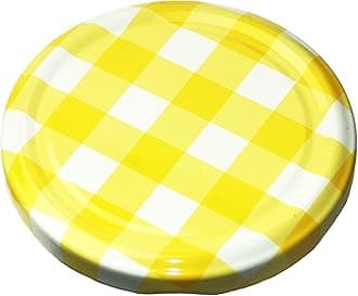 Metal Lug Cap 82 mm Lid for Glass Storage Jars and bottles (brand peerul) (Pack of 6, Yellow Checkered)