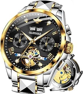 OUPINKE Mens Automatic Watch Skeleton Self Winding Watches for Men Hollow Men's Mechanical Watch Collection Wrist Watch No Battery Sapphire Crystal 50M Waterproof Tungsten Steel