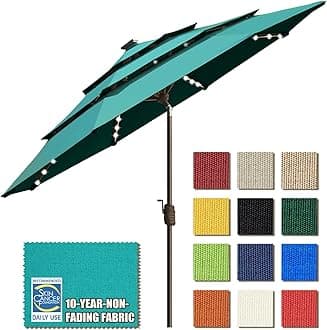 EliteShade USA 10-Year-Non-Fading Solar 9ft 3 Tiers Market Umbrella with 80 LED Lights Patio Umbrellas Outdoor Table with Ventilation（Teal）
