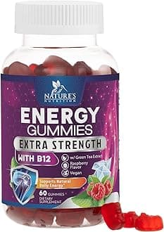Energy Gummies - Vitamin B12 1000 mcg Per Serving - Daily Energy Gummy with Natural Caffeine from Green Tea, Berry Flavor B12 Chewable Exercise Supplement for Running Cycling & Sports - 60 Gummies