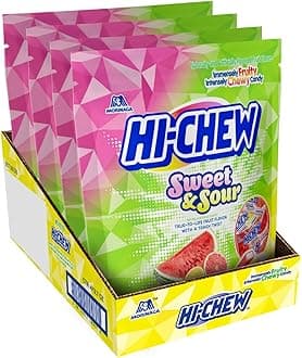 HI-CHEW Sweet and Sour Mix Bulk, Watermelon Lemon Grapefruit, 220+ Pieces, 4 Stand Up Pouches, 12.7oz each - Unique Fun Soft & Chewy Easter Candy - Juicy Fruity Flavors - Individually Wrapped Candy