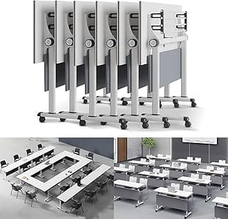 6PCS Folding Conference Table, Modern Mobile Meeting Table with Silent Wheels 63" D X 19.7" W X 29.5" H Wood Training Tables for Office Reception Classroom Training, Deep Grey