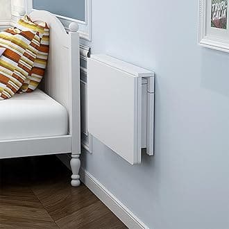 MM MELISEN Wall Mounted Folding Table - White 37.4x21.6 Inch Wood Space-Saving Drop-Leaf for Laundry, Kitchen, Bedroom. Mounts securely, Folds Flat. Compact Workstation for Dorm, Studio, Small Space