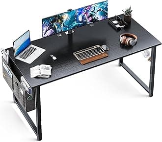 ODK Computer Desk Large Office Desk, 55 Inch Gaming Desk with Storage, Modern PC Desk Work Table with Headphone Hook for Home Office, Black