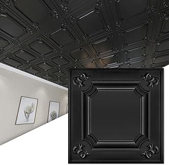 Art3d Drop Ceiling Tiles 24x24 in Black (12-Pack, 48 Sq.ft), Wainscoting Panels Glue Up 2x2