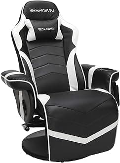 900 Console Gaming Recliner with Footrest and Lumbar Support - Comfortable Ergonomic Gaming Chair with Headrest, No Wheels, Reclining, Heavy Duty, Racing Style Video Game Chairs - White