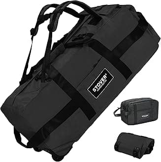 80L Rolling Duffel Bag with Wheels, Large 31 Inch Durable Travel Duffle + Toiletry Bag, Heavy Duty, Packable, Foldable w/Shoulder Straps- Use as Luggage or Backpack, Men/Women (Black)