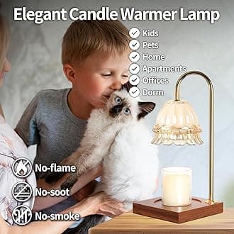 Candle Warmer Lamp, Candle Lamp Wax Warmer, Timer & Dimmer 7-Levels, Compatible All Jar Candles, Top Melting, Glass Candle Heater Lamp for Scented Wax, Elegant Home Decoration, Milk Glass Flower