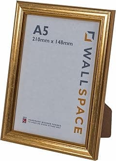 Wall Space A5 Gold Frame | Natural Wood A5 Picture Frames | All Wooden Gold Photo Frames with Real Glass