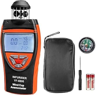 Handheld Wind Cup Anemometer,INFURIDER YF-8806 Digital Wind Speed Gauge Meter Shows Wind Temperature,Max/Min/Avg Air Volume,Wind Velocity/Direction w/Compass for HVAC Weather Monitoring