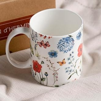 Maison d' Hermine Coffee Mug with Handles Fine Bone China Pack of Two Coffee Mug for Hot Beverages Cappuccino Latte Home Restaurant Perfect for Men & Women (Just Floral, 15 Ounce)