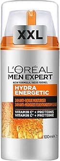 L'Oréal Men Expert Hydra Energetic XXL Moisturiser, 24H Anti-Fatigue Hydration, Energises Men's Skin, Fighting Signs of Fatigue with Vit C & Protein, Fast-absorbing even on beards, 100ml