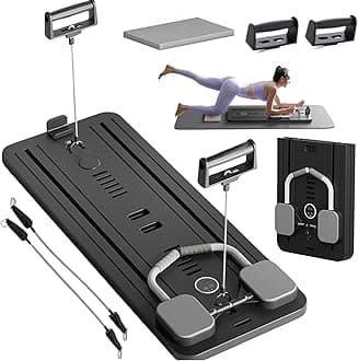 Pilates Reformer Machine Board Set Ab Roller Exercise Wheel Automatic Rebound Foldable Pilates Board Abdominal Exercise Equipment with Resistance Rope and Timer