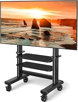 TAVR Mobile TV Cart Rolling TV Stand with Wheels for 55-100 Inch LCD LED Flat Curved Screens up to 200lbs, Heavy Duty Portable Floor TV Stand Large Base Trolley (TV Stand +Another Shelf)