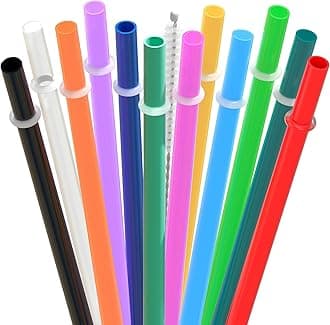 13 Inch Reusable Plastic Straws Extra Long For 30-100 OZ Tall Water Bottle Thermal Mug Tumblers Rambler Mason Jar 12packs With One Brush (13inch,12color)