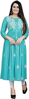 Women's Rayon Flared Embroidery Kurti Under 599 Designer Attractive Look Women's Kurta