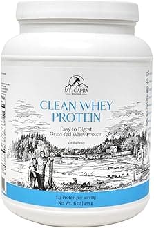 Mt. Capra Clean Whey Protein | Grass-Fed Undenatured Goat Whey Protein Powder | 24 g Protein Per Serving, All Natural, Non-GMO, High in Branch Chain Amino Acids | Vanilla Bean | 15 Servings - 16 oz