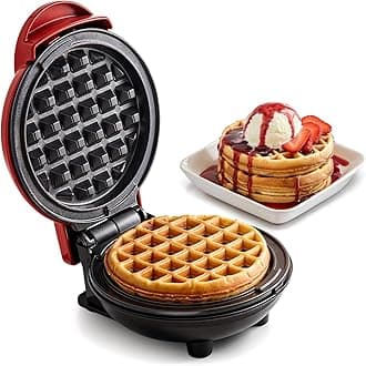 Elite Gourmet EWM015R Electric Nonstick 4.5-inch Mini Waffle Maker, Belgian Waffles, Compact Design, Hash Browns, Keto, Snacks, Sandwich, Eggs, Easy to Clean, Red