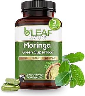Moringa Capsules Organic 1000mg — Pure Moringa Oleifera Leaf Powder Capsules for Energy & Immune Support | Non-GMO Gluten Free Vegan Superfood | 180 Veggie Capsules