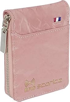 RFID PU Leather 9 Slot Vertical Credit Debit Card Holder Money Wallet Zipper Coin Purse for Men Women (Pink - 11.5 x 2 x 8 Cm)