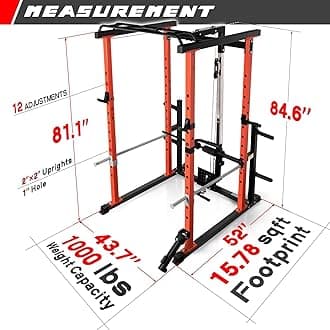 RitFit Squat Rack Power Cage Home Gym Package, Includes 1000LBS Power Rack with Cable Crossover System, Weight Bench, Weight Plate Set with Olympic Barbell (PPC02 Package 1.6K (FBP 230LBS))-Orange