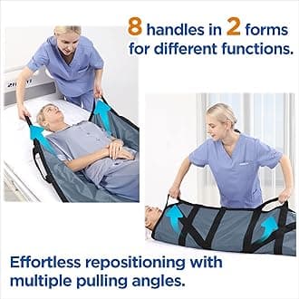 ZHEEYI Multipurpose 43" x 36" Positioning Bed Pad with Reinforced Handles - Reusable & Washable Patient Sheet for Turning, Lifting & Repositioning - Double-Sided Nylon Fabric, Gray