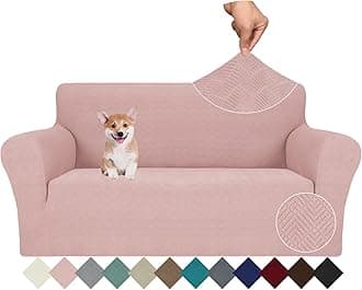 JIVINER Stretch Loveseat Slipcovers 1 Piece Love Seat Sofa Cover Spandex 2 Seater Couch Covers Universal Furniture Protector with Elastic Bottom (Dusty Pink, Loveseat)