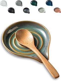 Spoon Rest for Kitchen Counter,5" Spoon Holder for Kitchen Counter Stove Top Ceramic Spatula Holder for Ladle, Spatula, Spoons or Tongs, Christmas Decor, Unique Green
