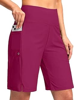 Women's 9" Long Swim Board Shorts with Pockets High Waisted Knee Length Beach Swimming Shorts for Women with Liner