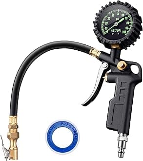 AstroAI Air Gauge, Tire Gauge, Air Chuck Gun, 100 PSI, 689 KPA, Air Pressure Gauge, Self-Illuminating Function, High Accuracy, Air Pressure Measurement, Air Pump (Separate Air Compressor Required), For Removing Trucks, Cars, Motorcycles, Bikes, Bicycles, Japanese Instruction Manual Included