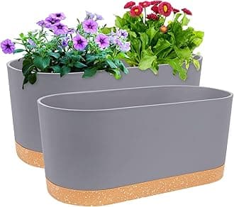 QCQHDU 16" L x 7.6" W x 7" H Window Planter Box, 2 Pack Self Watering Pots for Indoor Plants with Drainage Holes & Saucer, Outdoor Flower Pots Home Garden Modern Decor