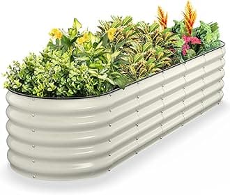 Raised Garden Bed, Metal Galvanized Steel Oval Garden Bed 8x2x1.5 ft with 18-Inch Deep Open-Bottom Design for Outdoor Vegetable Gardening, Pearl White