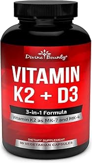 Vitamin K2 (MK7 & MK4) with D3 Supplement - Vitamin K & D as MK-7 100mcg, MK-4 500mcg, and 5000 IU Vitamin D3 3-in-1 Formula - Bone and Heart Support - 90 Non-GMO Vegetarian Capsules