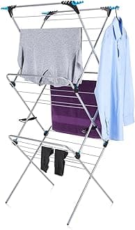 Minky Homecare 3 Tier Plus Indoor and Outdoor Portable Clothes Drying Rack - Collapsible Laundry Air Dryer with 69 ft. of Hanging Space - Silver