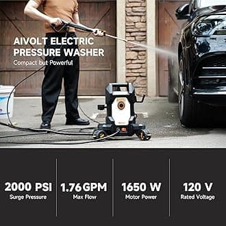 AIVOLT Electric Pressure Washer, Anti-Tipping Power Washer Surge Pressure 4800PSI with 36FT Cable & 25FT Hose, 4 Nozzles, Soap Tank, High Pressure Cleaner Machine for Car Washing, House, Garden