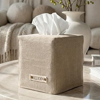 Stylish Tissue Box Cover - Beautiful Linen Holder Uniquely Displays Your Square Tissue Boxes - The Perfect Cube Cover for Your Home and Kitchen Decor