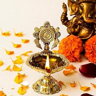 Klassic Elegant Designer Chakra Brass Diya Brass, Pooja Lamp | Best for Pooja Purposes, Diwali Festival Temple Decoration (Pack of 1, Golden)