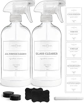 Vine Creations Glass Spray Bottles, 2 Pack Refillable Spray Bottles for Clean...