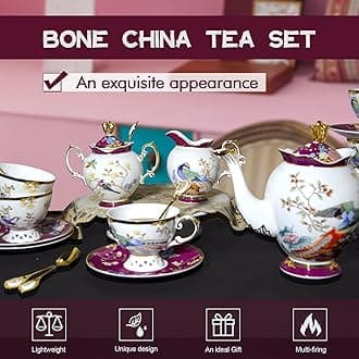 ACMLIFE Bone China Tea Set for Adults with Teapot, Porcelain Tea Party Sets 21-Piece Vintage Floral Fine Bone China Tea Set for 6, 24K Gold English Tea Sets for Women Tea Party for Gifts