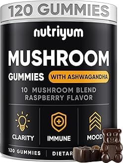 Mushroom Gummies 10 Blend 120 pcs - Lions Mane, Ashwagandha, Turkey Tail, Cordyceps, Chaga, Reishi Mushroom Complex - Mushroom Supplement for Immune, Energy, Clarity & Cognitive