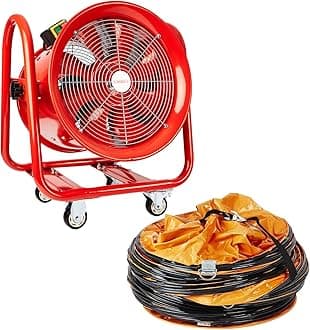 Portable Axial Ventilation Commercial Fume Extractor Blower Fan comes with Free PVC Flexible Duct Hose 5m long & one year Guarantee (16" Inches Fan with Duct)