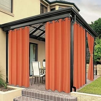 BONZER Waterproof Indoor/Outdoor Curtains for Patio Thick Privacy Grommet Curtains for Bedroom, Living Room, Porch, Pergola, Cabana, 1 Panel, 84 x 84 inch, Mecca Orange