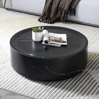 31.49'' Round Coffee Table for Living Room Circle Coffee Table Modern Drum Center Table for Apartment, No Need Assembly (Fiberglass Black