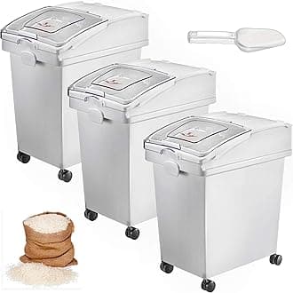 VEVOR Ingredient Bin, 5.2 Gallons Capacity Ingredient Storage Bin, 3 Pcs/Set, PP Material Flour Bins On Wheels, White Shelf Ingredient Bin with Scoop and Sliding Lid, Commercial Storage Bins