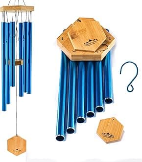UpBlend Deep Tone Wind Chime – Outdoor Sympathy & Memorial Gift for The Loss of a Loved One, Memorial Wind Chimes, Thoughtful Sympathy Gift for Bereavement and Remembrance. 29" Blue