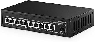 Binardat 11 Port Gigabit PoE Switch, 8 PoE+ Ports 1000Mbps, 2 Gigabit Uplink, 1 Gigabit SFP, IEEE802.3af/at, 135W Power Supply, Metal Case Unmanaged Plug and Play