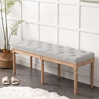 Bonzy Home 47” Bedroom Bench,French Vintage Tufted Entryway Benches Upholstered Dining Benches with Cushion,Linen Fabric End of Bed Bench for Bedroom Living Room Entryway, Gray