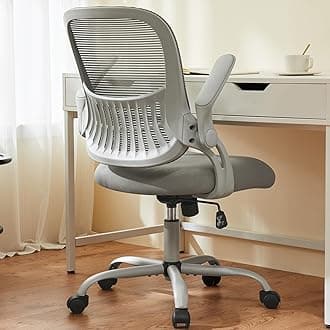 Sweetcrispy Office Computer Desk Chair, Ergonomic Mid-Back Mesh Rolling Work Swivel Task Chairs with Wheels, Comfortable Lumbar Support, Comfy Flip-up Arms for Home, Bedroom, Study, Student, Gray